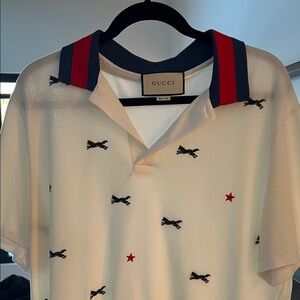 Gucci Cream Polo with Red and Blue Stripes